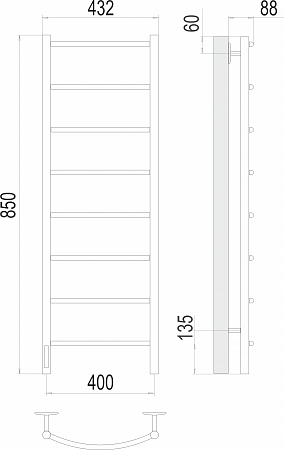 Классик П8 400х850 Электро (quick touch) слева Полотенцесушитель TERMINUS Воскресенск - фото 3 Классик П8 400х850 Электро (quick touch) слева Полотенцесушитель TERMINUS Воскресенск - фото 3