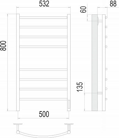Классик П8 500х800 электро КС 9005 матовый ( new встроен диммер) Полотенцесушитель TERMINUS Воскресенск - фото 3 Классик П8 500х800 электро КС 9005 матовый ( new встроен диммер) Полотенцесушитель TERMINUS Воскресенск - фото 3