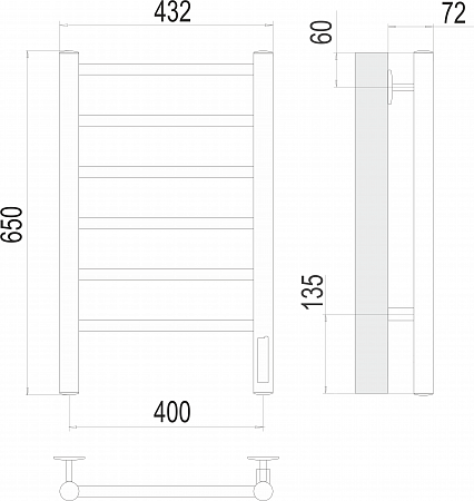 Аврора П6 400х650 Электро (quick touch) Полотенцесушитель TERMINUS Воскресенск - фото 3 Аврора П6 400х650 Электро (quick touch) Полотенцесушитель TERMINUS Воскресенск - фото 3