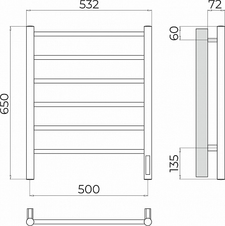 Аврора П6 500х650 Электро (quick touch) Полотенцесушитель TERMINUS Воскресенск - фото 3 Аврора П6 500х650 Электро (quick touch) Полотенцесушитель TERMINUS Воскресенск - фото 3