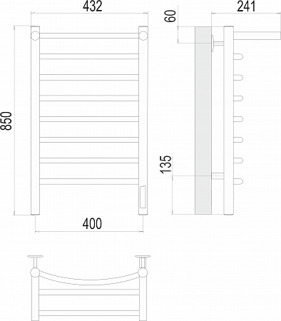 Классик с/п П8 400х850 Электро (quick touch) Полотенцесушитель TERMINUS Воскресенск - фото 3 Классик с/п П8 400х850 Электро (quick touch) Полотенцесушитель TERMINUS Воскресенск - фото 3