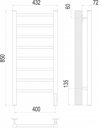 Аврора П8 400х850 Электро (quick touch) Полотенцесушитель TERMINUS Воскресенск - фото 3 Аврора П8 400х850 Электро (quick touch) Полотенцесушитель TERMINUS Воскресенск - фото 3